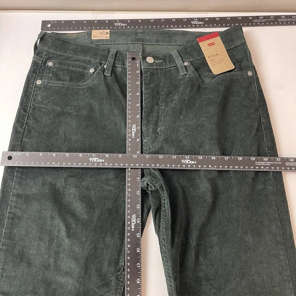 Levis 511 Pants Mens 36x34 Green Corduroy Pinwale Slim Fit Preppy Normcore New